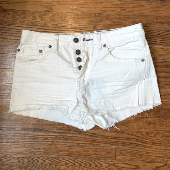 White Free People High-Waisted Jean Shorts